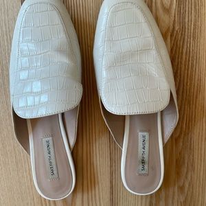 Faux Croc White Leather Mules